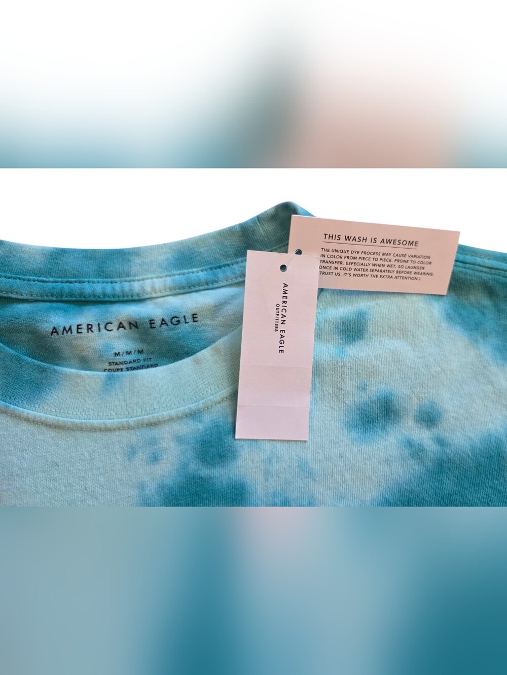 American Eagle Medium Blue Tourquoise Tie Dye Tee Shirt NWT - Picture 6 of 9